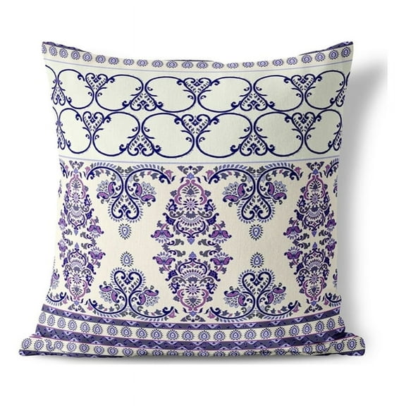 Floral Fusion Indoor/Outdoor Pillow with Removable Cover in White 16x16