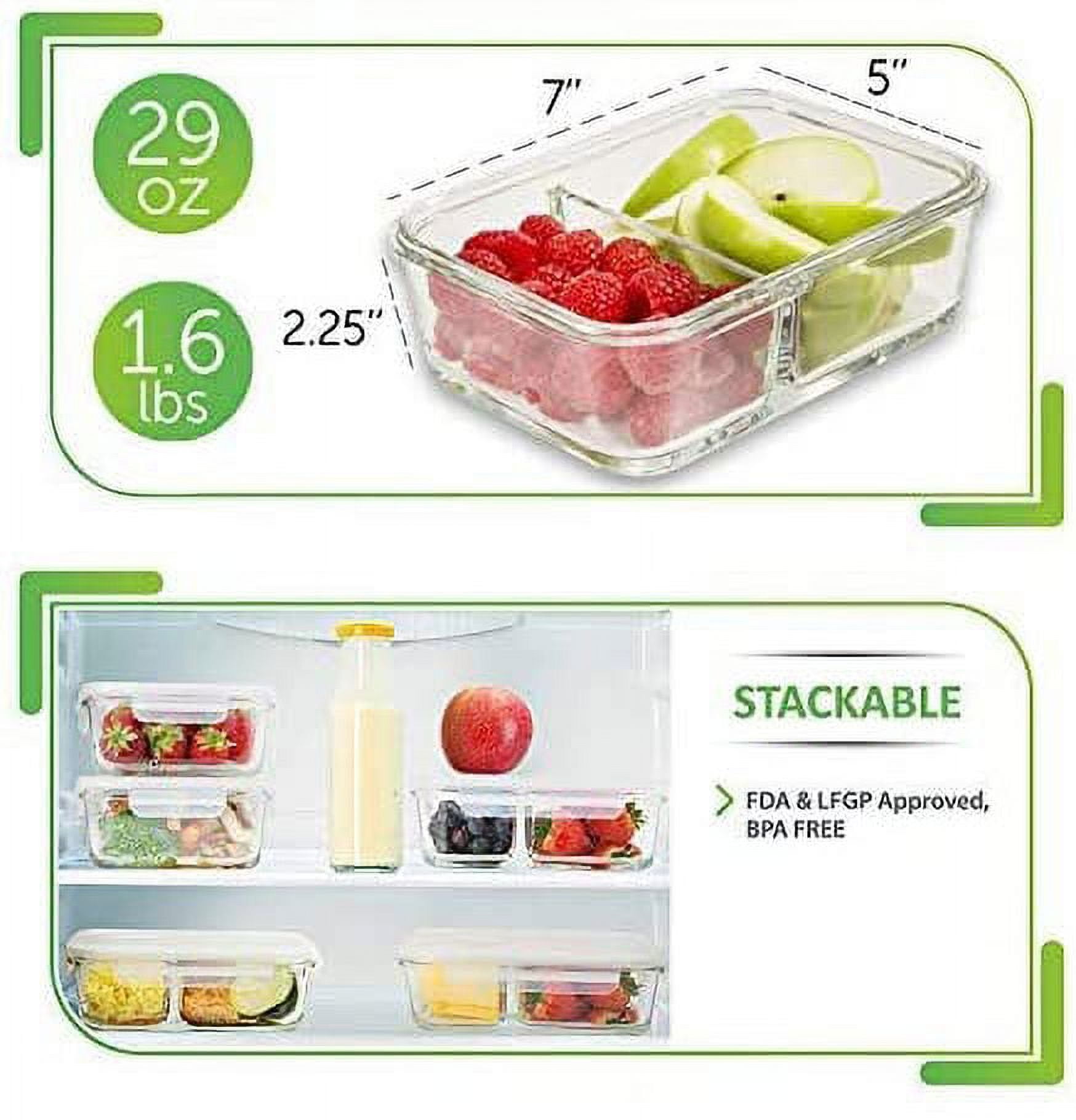 PrepNaturals 5 Pack Glass Food Storage Containers with Lids - Glass Meal  Prep Containers - Dishwasher Microwave Oven Freezer Safe (Multi-Compartment)