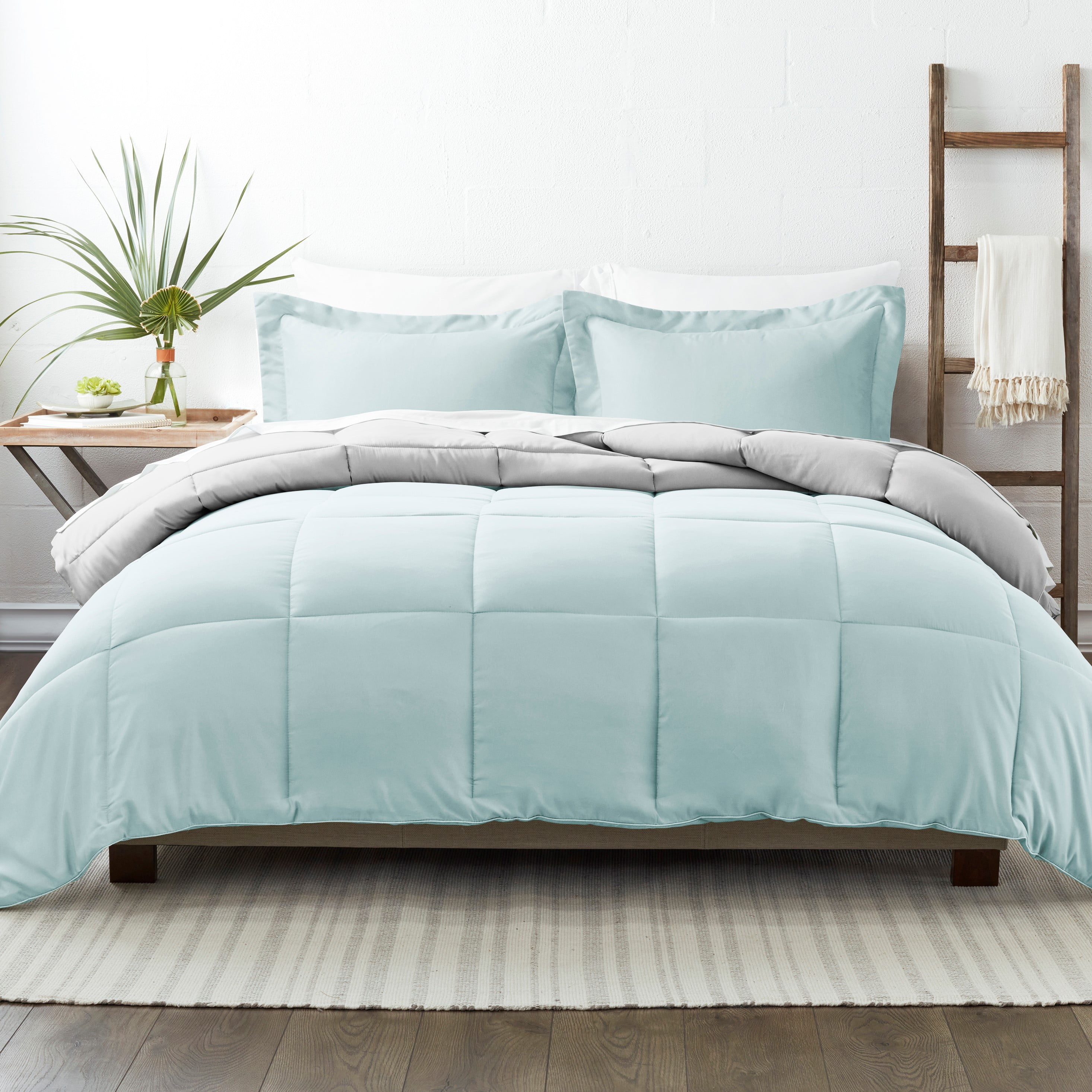 Home Linen Down Alternative Comforter 200 GSM Aqua Blue Striped Queen Size 