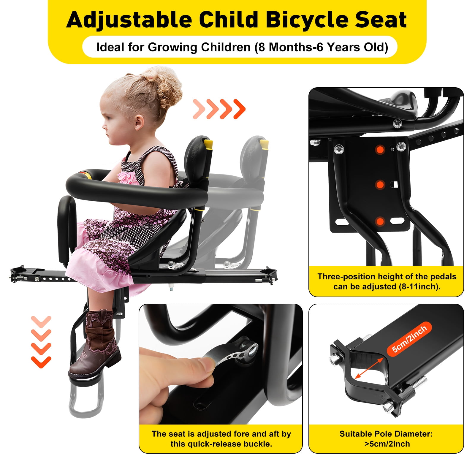Soft Padded Seat Front Mounted, Black Aluminum Alloy