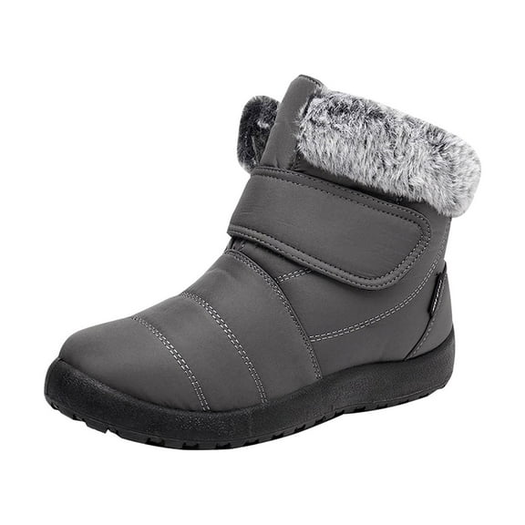 Lovskoo 2024 Snow Boots for Women Round Toe Winter Warm Waterproof Plush Thick Cotton Wedding Dress Shoes Soft Soled Ankle Booties Gray