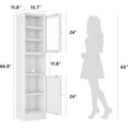 thumbnail image 3 of Metal Bathroom Storage Cabinet, 67" Tall Narrow Freestanding Floor Cabinet with Adjustable Shelves and Open Compartment, Slim Metal Locker for Laundry, Kitchen, Dining Room (White-Glass, 67"H), 3 of 7