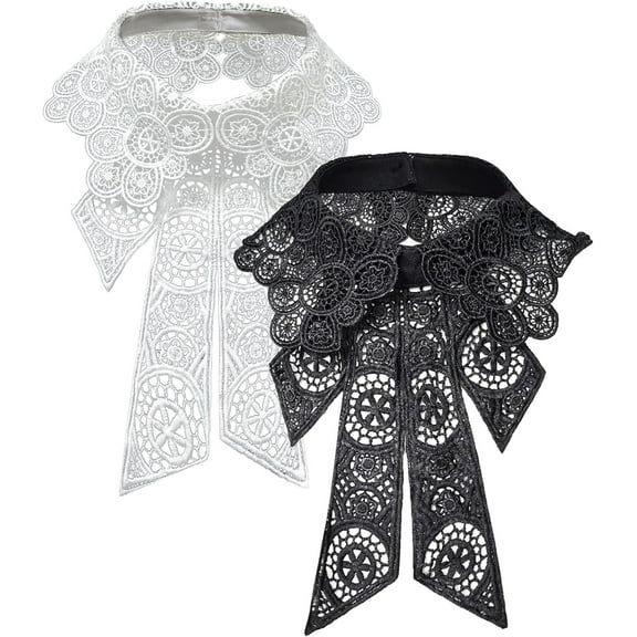 YEKEYI 2 Pcs Lace Floral Fake Collar Detachable Dickey Collar Black Collar White Fake Collar for women Girls