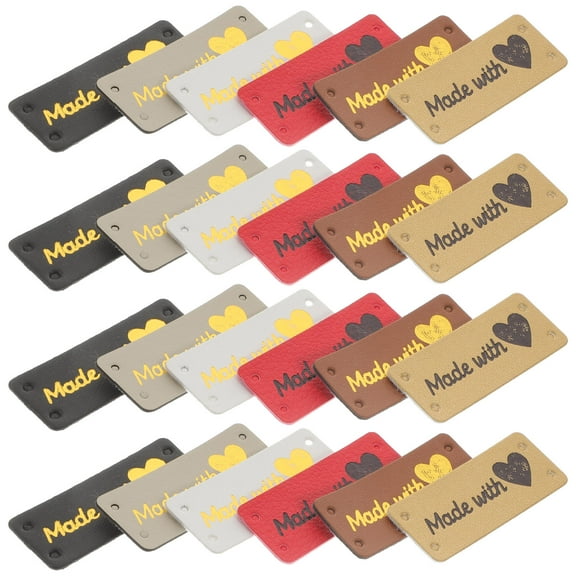 SEWCHICS 100pcs Made with Tags Clothes Tag Labels PU Leather Tags Crochet Knit Accessories