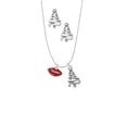 thumbnail image 2 of Delight Jewelry Silvertone Small Translucent Red Lips Silver tone Zig Zag Christmas Tree Charm Necklace and Stud Earrings, 2 of 4
