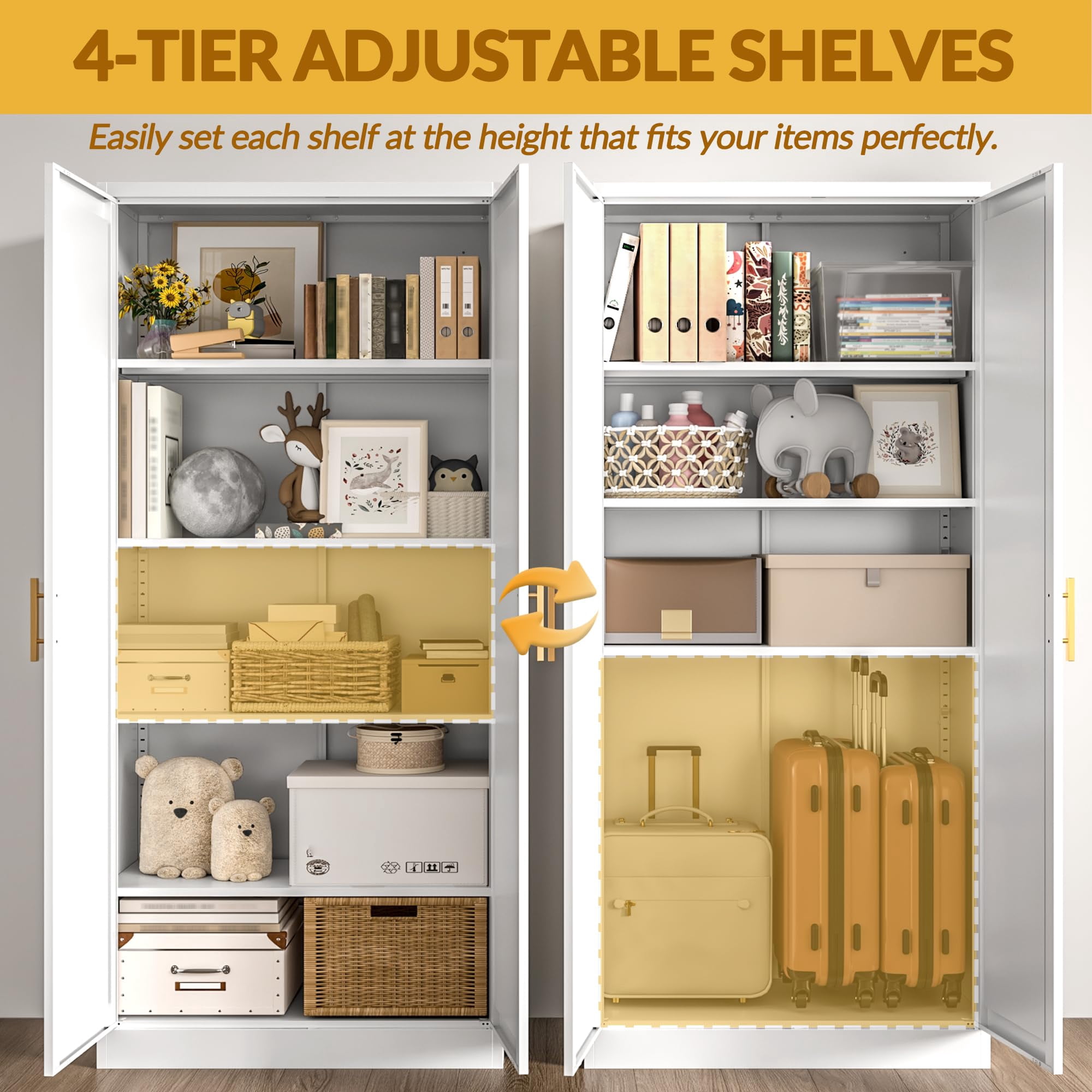 Kitchen Pantry Cabinet,71” Metal Tall Pantry Storage Cabinet with Doors and 4 Adjustable Shelves,Kitchen Storage Cabinets White Freestanding Food Cabinet for Pantries, Kitchen, Dining Room