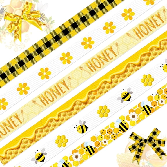 Hying 6 Rolls 30 Yards Bumble Bee Ribbons Flower Ribbons Honey 3/8" Grosgrain Ribbon