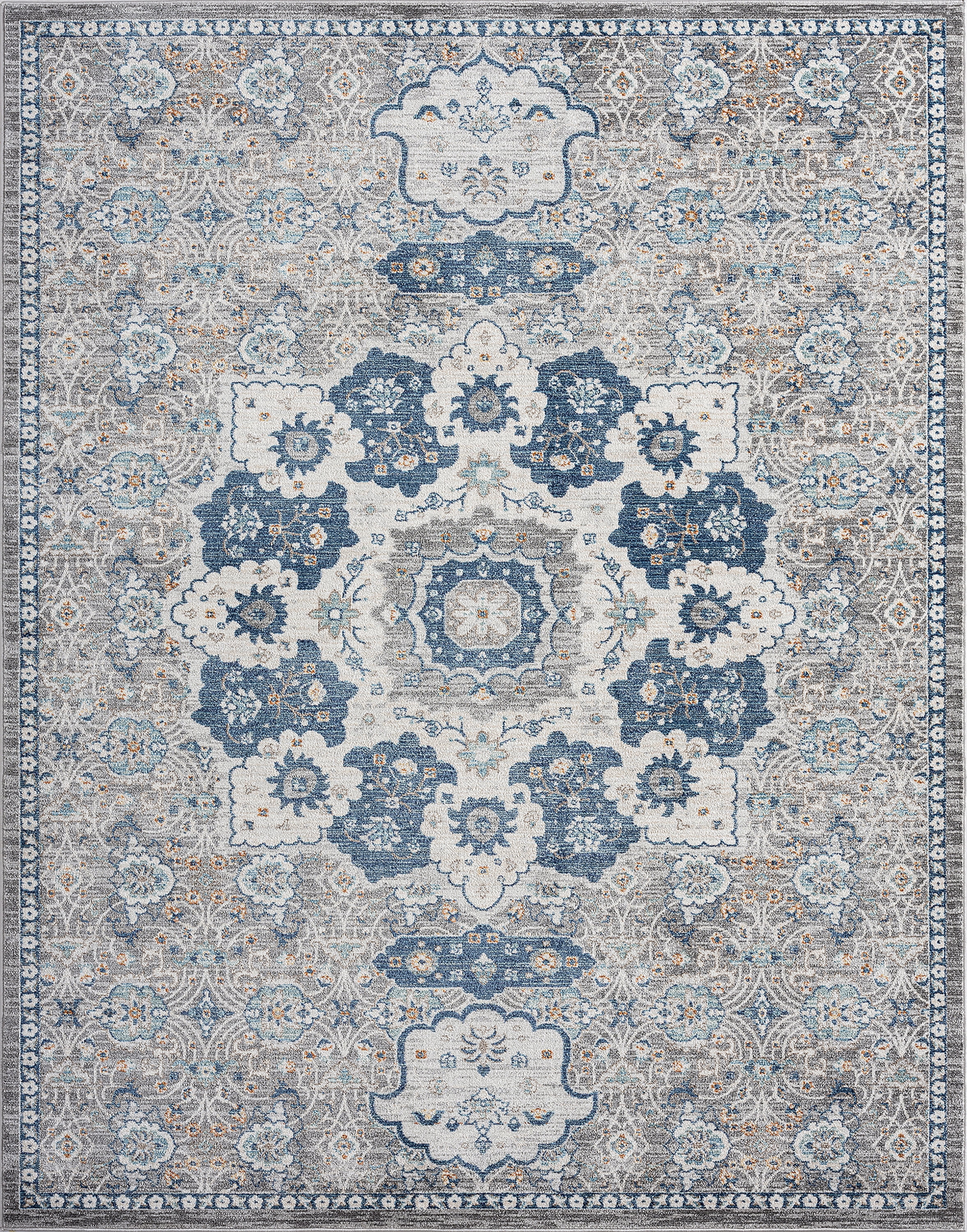 Traditional 8x10 Area Rug (7'11'' x 10'3'') Oriental Gray, Cream Living Room Easy to Clean
