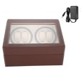 thumbnail image 1 of Enrollador de reloj para 4 relojes automáticos, caja de almacenamiento de reloj de 6 rejillas, Motor silencioso (enchufe marrón de EE. UU.), 1 of 14