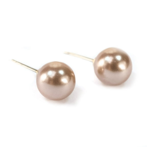 Classic 8mm Mocha Glass Pearl Stud Earrings - Elegant Everyday Fashion Jewelry