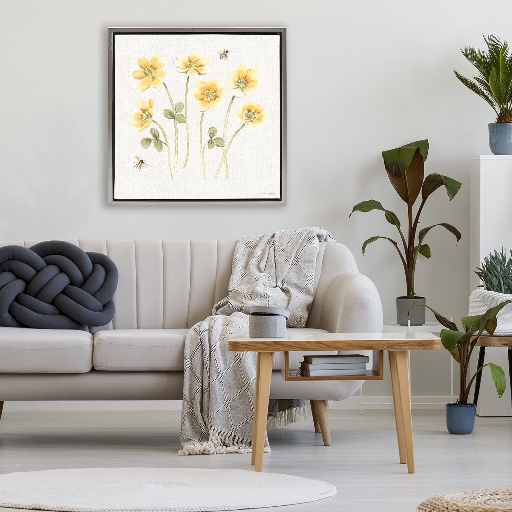 Stupell Industries Sweet Honey Wildflowers Gray Framed Floater Canvas Wall Art, design by Beth Grove
