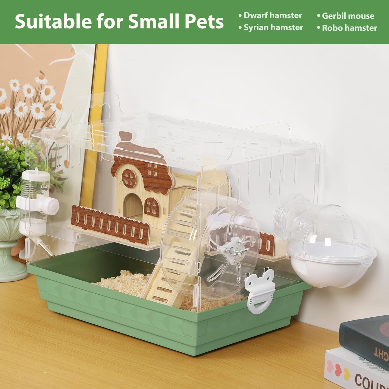 Large Hamster Cage Hamster Enclosure with Hideout, Wheel & Clear Hamster Habitats for  Dwarf Hamster, 3 Tier Animal Gerbil Cage for Pet Mice House, 13.3" L x 9.8" W x 17.4" H