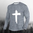thumbnail image 2 of LbsKUS Mens Long Sleeve T Shirts Cross Print Shirts Loose Fit Crew Neck Tee Shirt Fashion Athletic T-Shirts Sportswear,Gray,Medium, 2 of 3