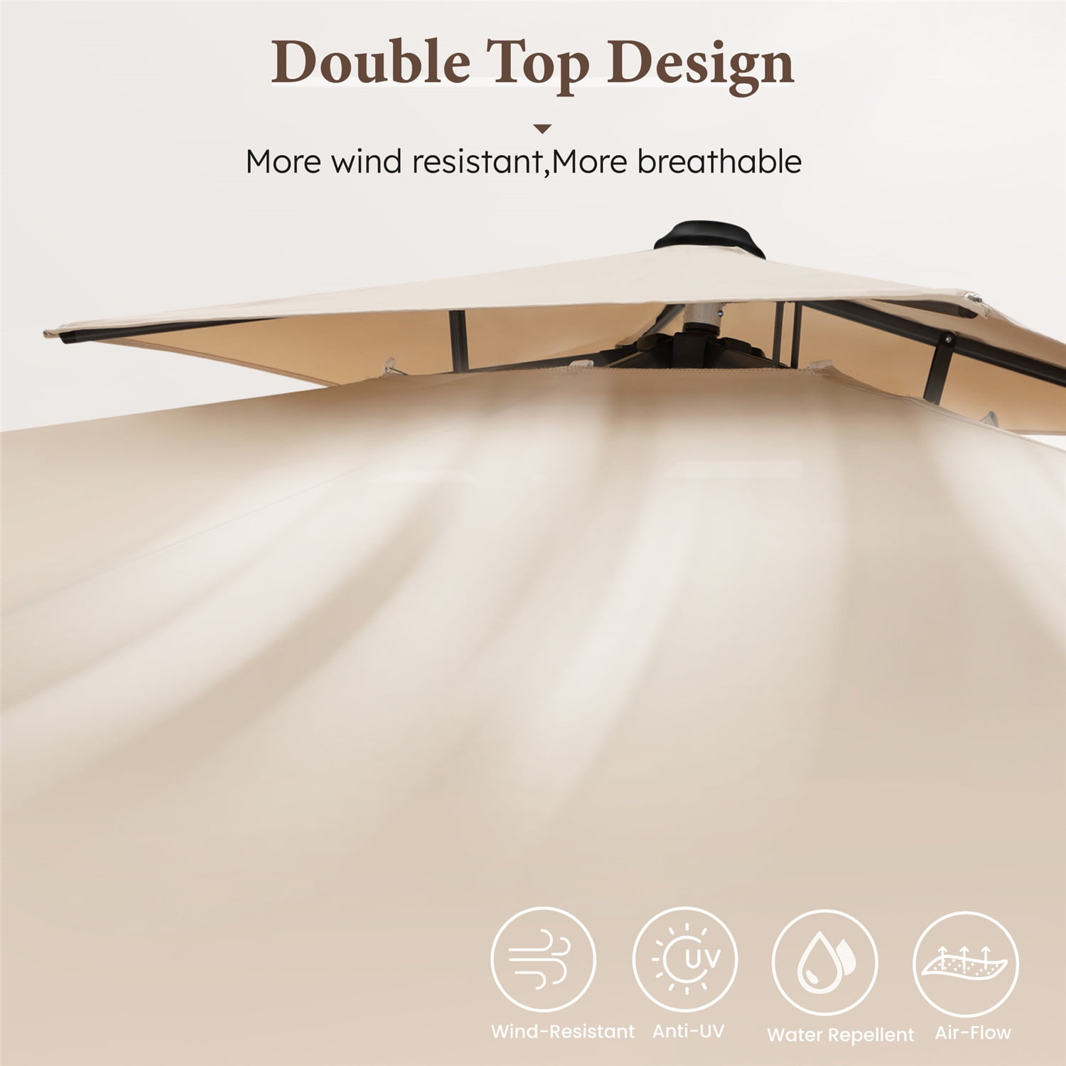 Summit Living 10’ x 10’ Offset Patio Umbrella Large Deck Cantilever Outdoor Umbrella with Base Beige