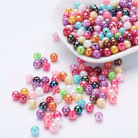 500g Eco-Friendly Poly Styrene Acrylic Beads AB Color Plated Round Mixed Color 8mm Hole: 1mm 2000pcs/500g