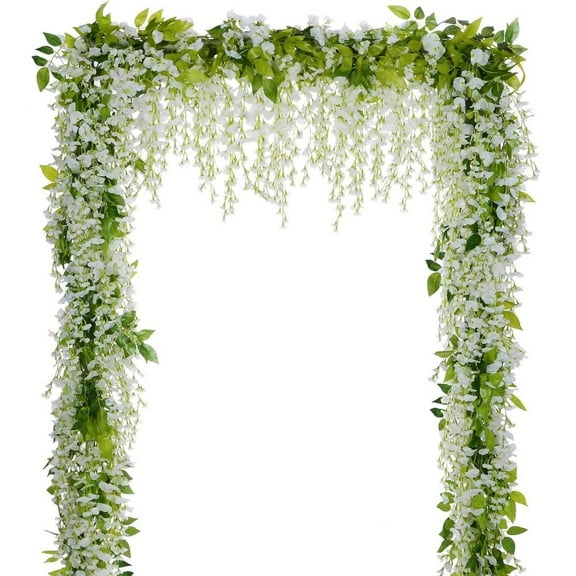 8 Packs Wisteria Hanging Flowers 6 Feet Artificial 80 Branches White Wisteria Vine Wisteria Flowers Garland for Wedding Arch Party Garden Home Decor