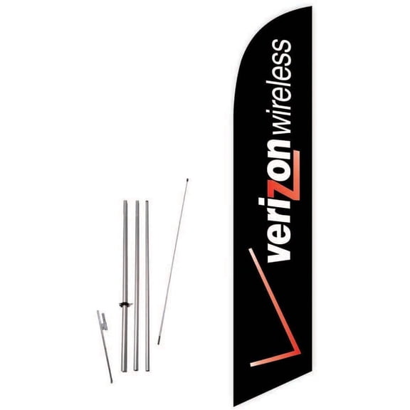 Cobb Promo Verizon Wireless Black Feather Flag with Complete 15ft Pole kit and Ground Spike