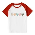 thumbnail image 4 of Red Girls T-Shirt 4-12Y, Cute Heart & Leopard Print, Soft Polyester Spandex Raglan Sleeve Casual Tee (Size 110-170),Size 7 T, 4 of 8