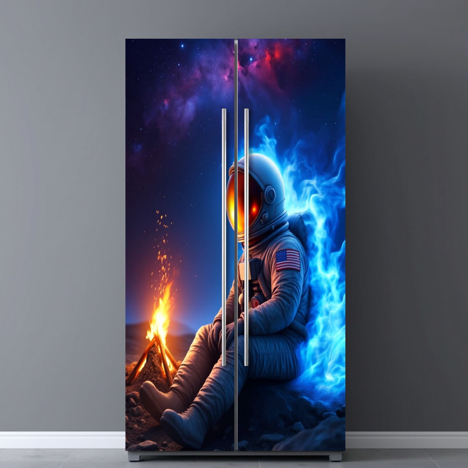 Self Adhesive Vinyl Refrigerator Wrap Set Stellar Isolation Warmth Flame Vast Door Mural Removable Fridge Sticker Peel and Stick&nbsp;Full Door Cover Decal Kitchen Bar Decor