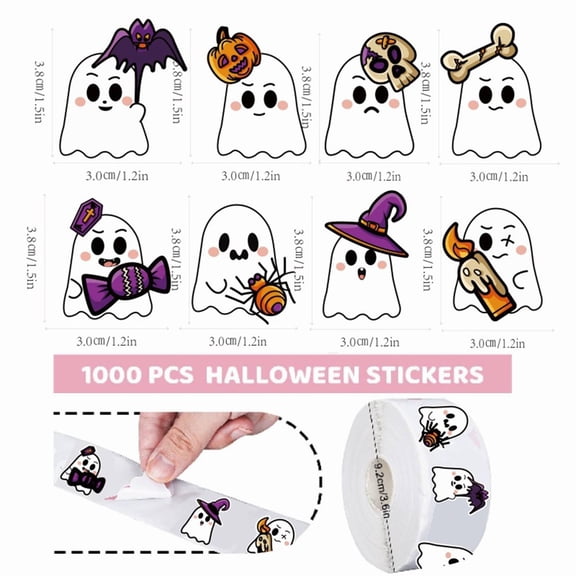 Clearance Under $1.36! 5PACK Halloween Stickers, Cute Ghost Book Decals for Scrapbook & Envelope Crafting, Paper, (1.5in, White)