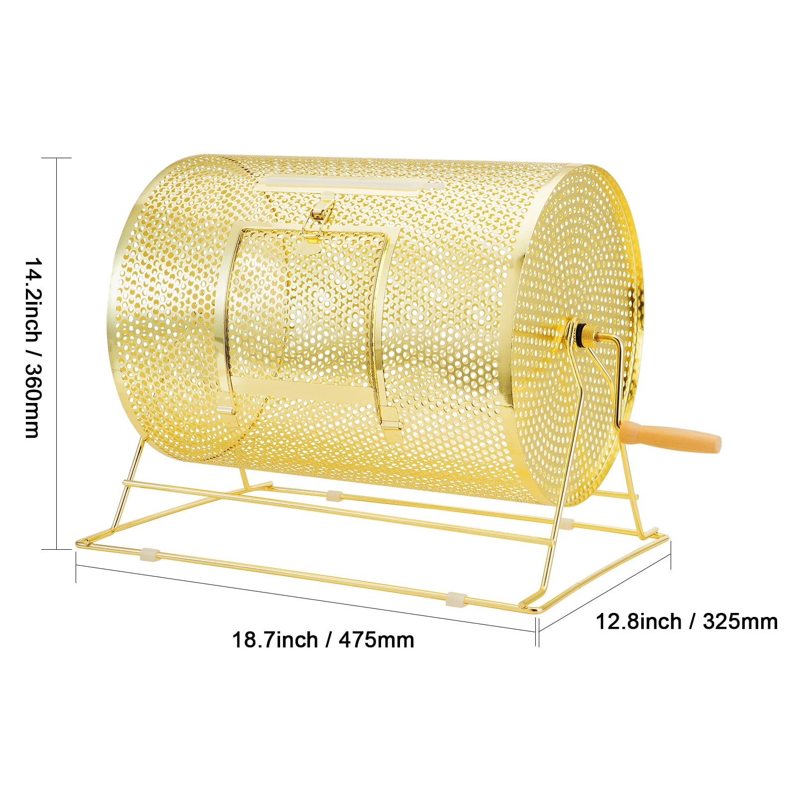KFFKFF Raffle Drum, Accommodates 5000 Tickets or 200 Table Tennis Balls, Metallic Sweepstakes Rotating Draw with Timber Spin Handle,16.1 x Ø12 inch