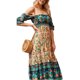 thumbnail image 3 of Txlixc Vestido bohemio de verano para mujer, falda de pastel de una pieza estilo bohemio con estampado floral en el pecho de manga corta Txlixc  Estilo de ocio, 3 of 5