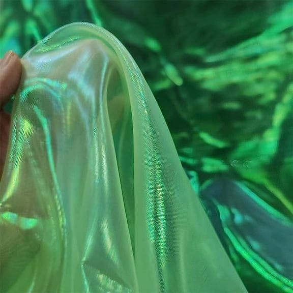 ERDOUY 3 Yard Magic Rainbow Laser Gradient Organza Lace Fabric,Iridescent Holographic Gauze Fabric for Wedding Dress,Photography Background,Party,DIY Supplies,Home Decor (Magic Fluorescent Green)