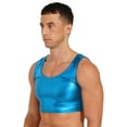 thumbnail image 3 of Yeahdor Mens Sleeveless Vest Tank Top Metallic Crop Top Pole Dance Costume Rave Party Clubwear Lake Blue One Size, 3 of 7