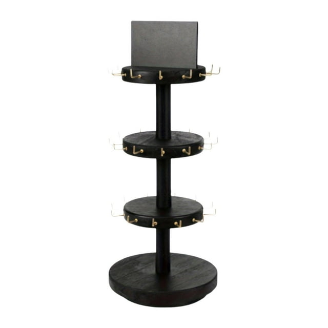 Expositor de pulseras, estante de almacenamiento de joyas, vitrina de madera con tablero publicitario Negro