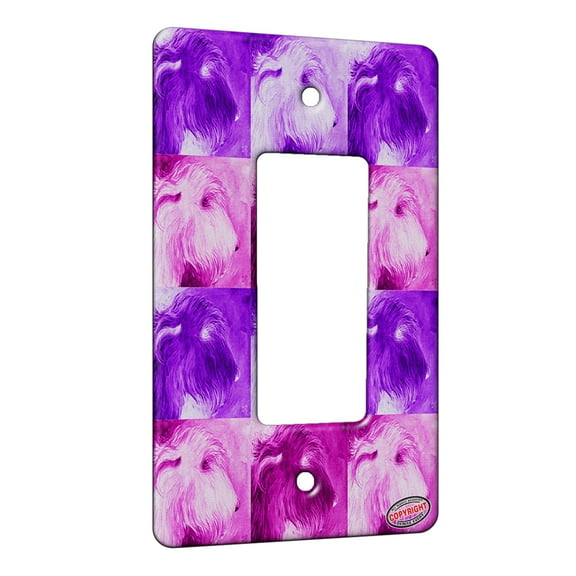 KuzmarK™ 1 Gang Rocker Wall Plate - Irish Wolfhound on Purple Dog Pink Pattern Art by Denise Every
