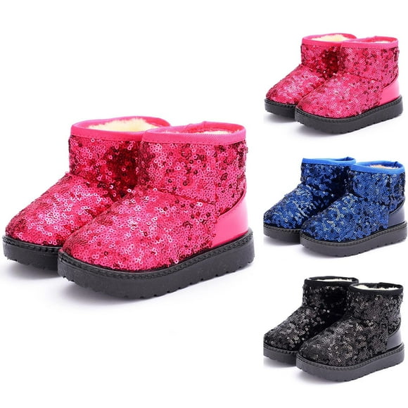 Frostluinai Bottes de Neige pour Tout-Petits Filles Garçons Hiver Chaudes Doublées de Fausse Fourrure Bottes d'Extérieur Scintillantes à Paillettes Imperméables Mini Bottes d'Extérieur