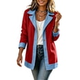 thumbnail image 3 of Feancey Lightweight Blazer Jackets for Women Denim Patchwork Collared Suit Jacket Single Breasted Open Front Blazers Business Casual Office Jackets Red M, 3 of 8