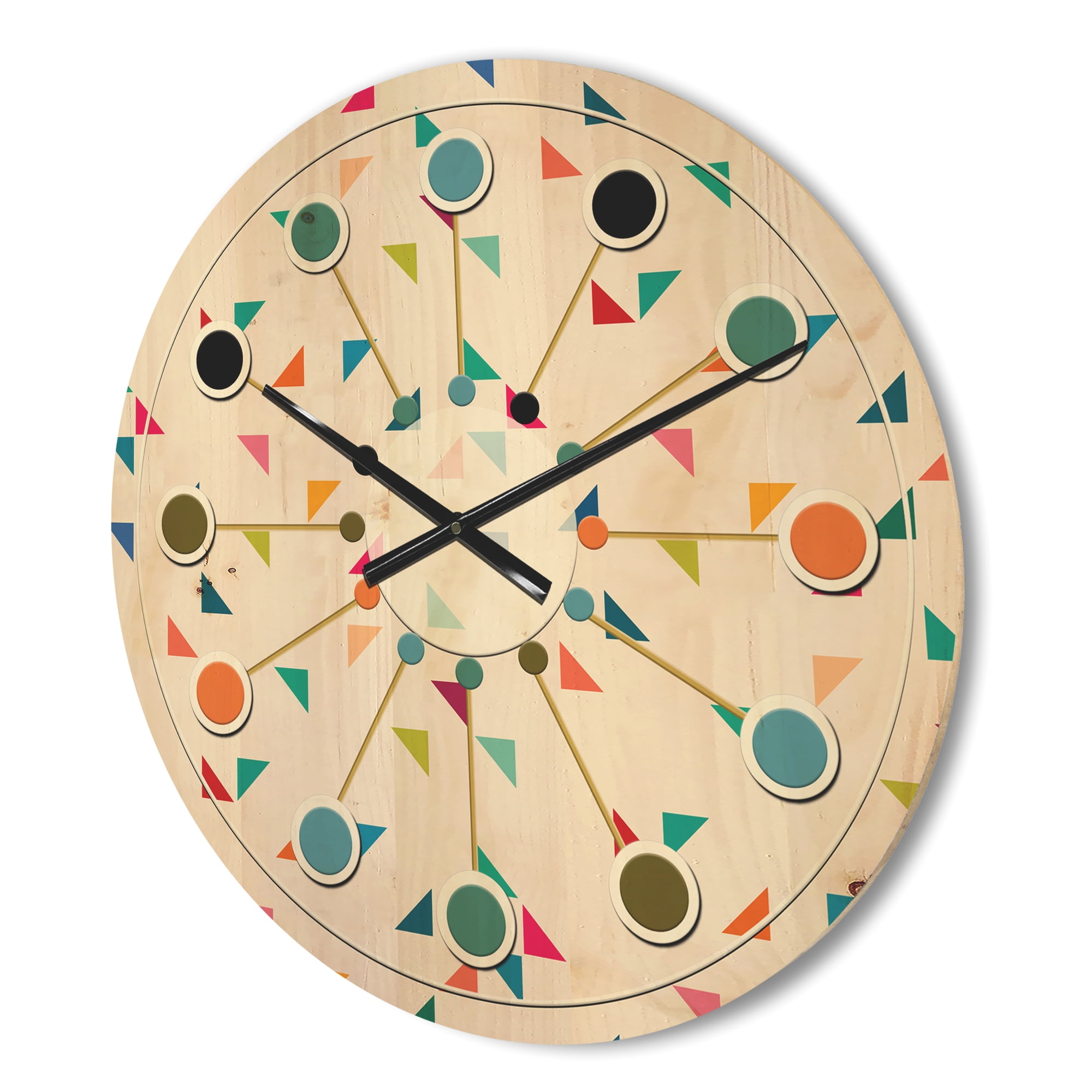 Designart 'Abstract Triangular Shape Retro Pattern I' Mid-Century Modern Wood Wall Clock