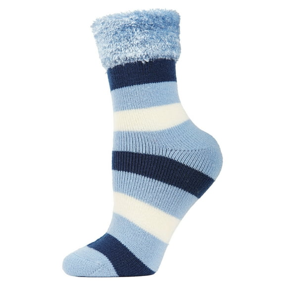 MeMoi Women's Multi Stripe Plush Cabin Socks - Womens - Female, 9-11, Dusty Blue