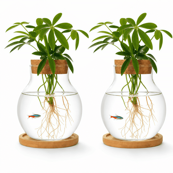 2 Pack Plant Propagation Stations with Wooden Saucers, Hydroponic Glass Vase Jars for Plant Cuttings, Tabletop Plant Propagation Station, Terrarium Decor for Home, Kitchen, Office