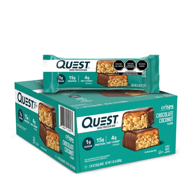 Barra de proteína Quest Nutrition sabor a Chocolate con Coco Caja con 12 piezas 15 gr de proteína