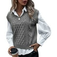 thumbnail image 2 of Pxiakgy Ladies College Style Knitted Sweater Vest Sleeveless V-Neck Retro Vest Grey XL, 2 of 5