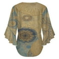 thumbnail image 6 of Intricate Floral Gold Blue Art Women's V-Neck Blouse With 3/4 Ruffled Bell Sleeves Casual Top Ladies Blouses, 6 of 7