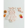 thumbnail image 3 of Springcmy Infant Baby Girl Halloween Clothes Pumpkin Romper Strap Tie Ruched Tulle Tutu Onesie Bodysuit with Headband, 3 of 7