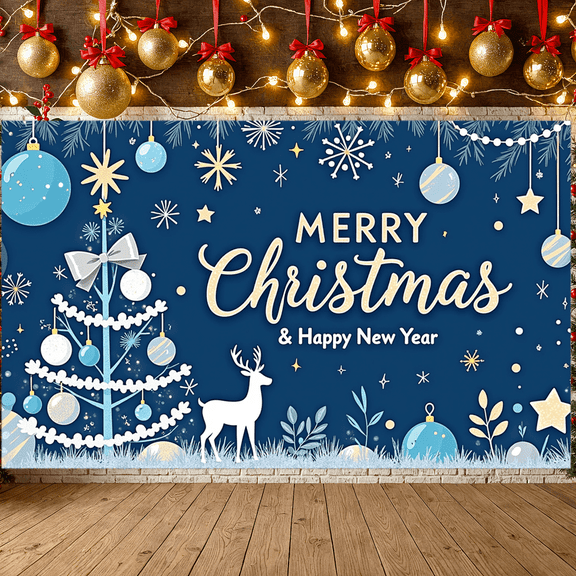 Decorative Design Christmas Banner Happy New Year Polyester Material Celebration Banner for Holiday Party Winter Decor Event Decoration