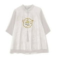 thumbnail image 5 of Women's Chinese Floral Embroidery Cotton Linen Blouse Half Sleeve Frog Fastener Boho Chic Retro Mesh Button-Down Top for Spring Summer, 5 of 5