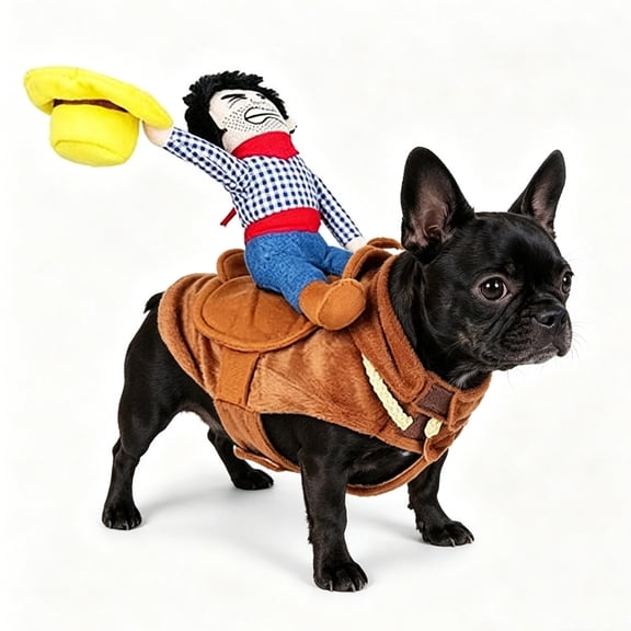Cowboy Riding Dog Costume, Funny Western Knight Pet Carry-Style Outfit, Soft Cotton Pet Halloween Cosplay Clothes for Small Medium Dogs, S