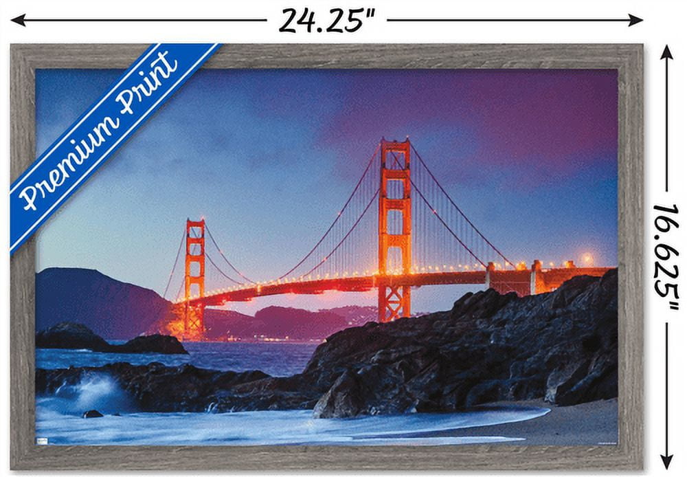 Wonders of the World - Golden Gate Bridge Wall Poster, 14.725" x 22.375", Framed