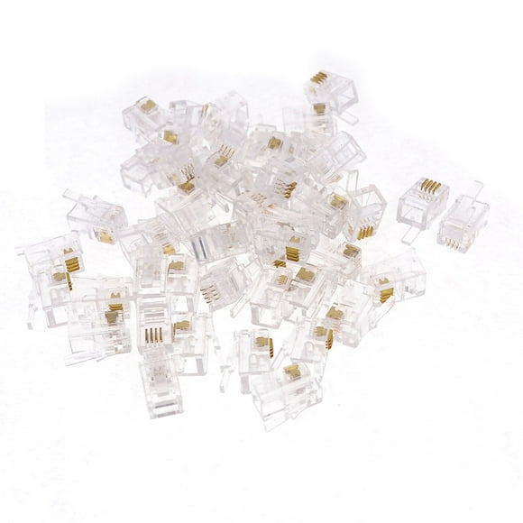 Unique Bargains 50 Pcs 4P4C RJ9 Jack Connector Clear for Telephone Cable Wire