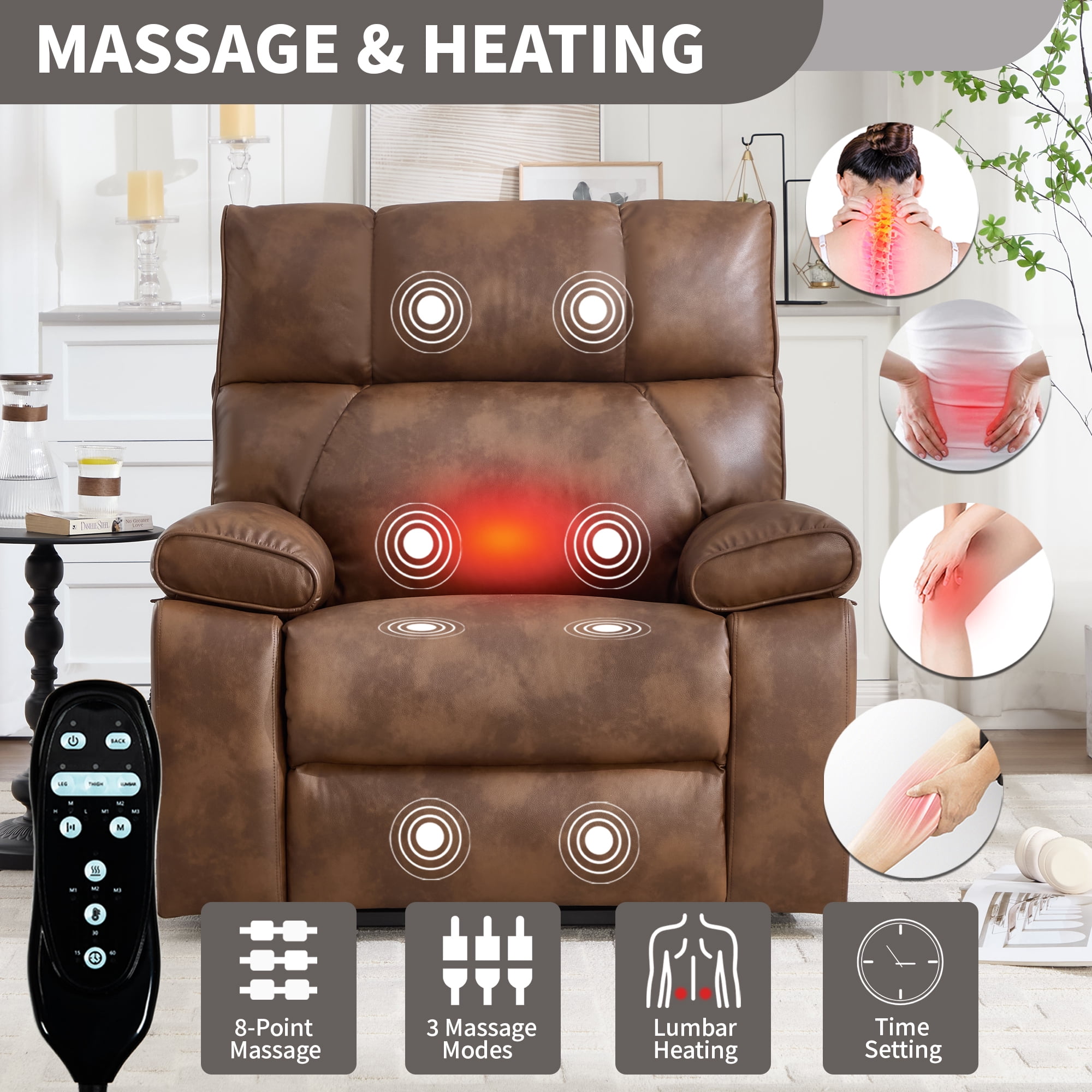 Alvantor Large Power Lift Recliner Chair for Elderly UP Leather Electric Recliners Chair with Massage and Heat for Living Room Brown