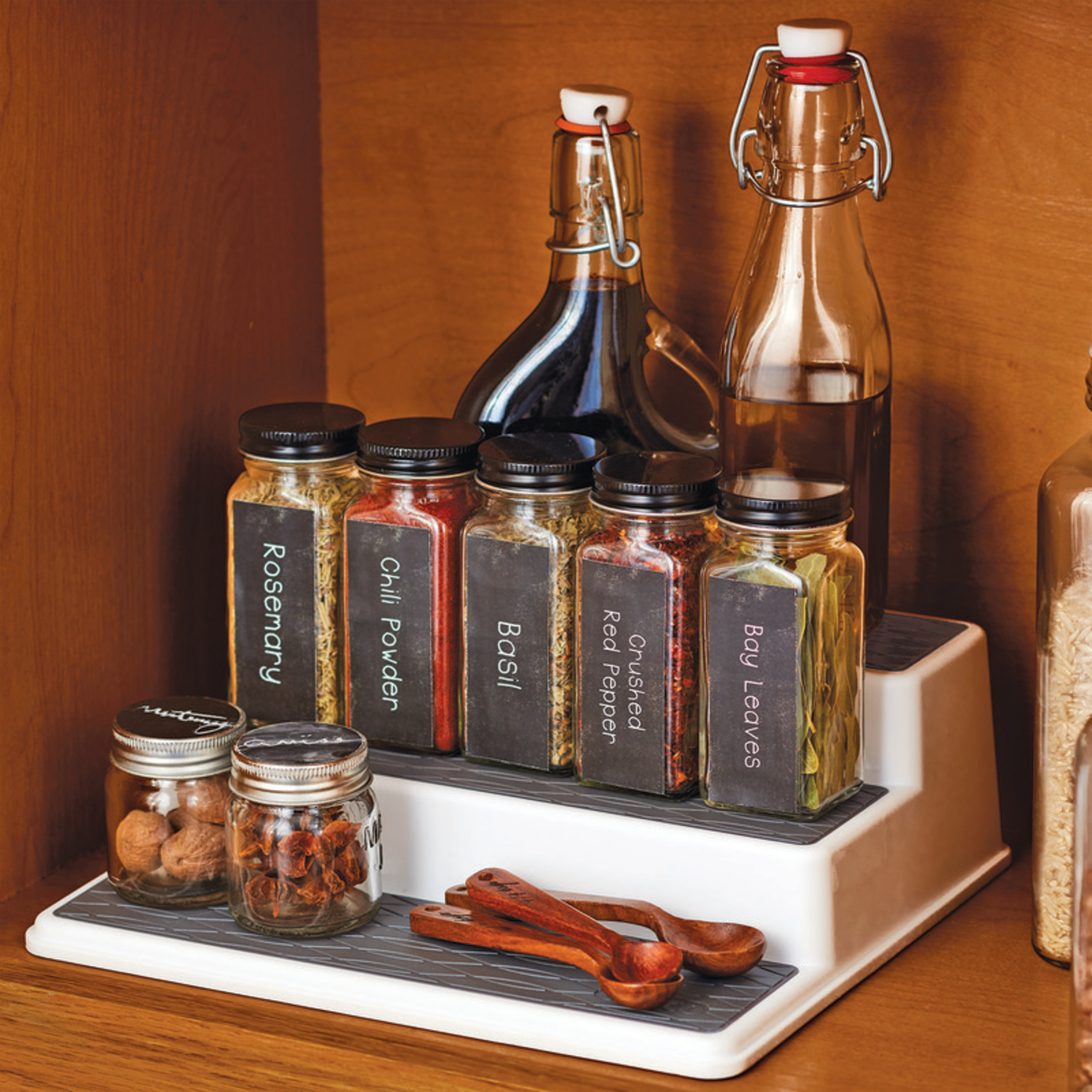 Copco Non-Skid 3-Tier Spice Pantry Cabinet Storage and Organizer, 10-inch,  White/Gray