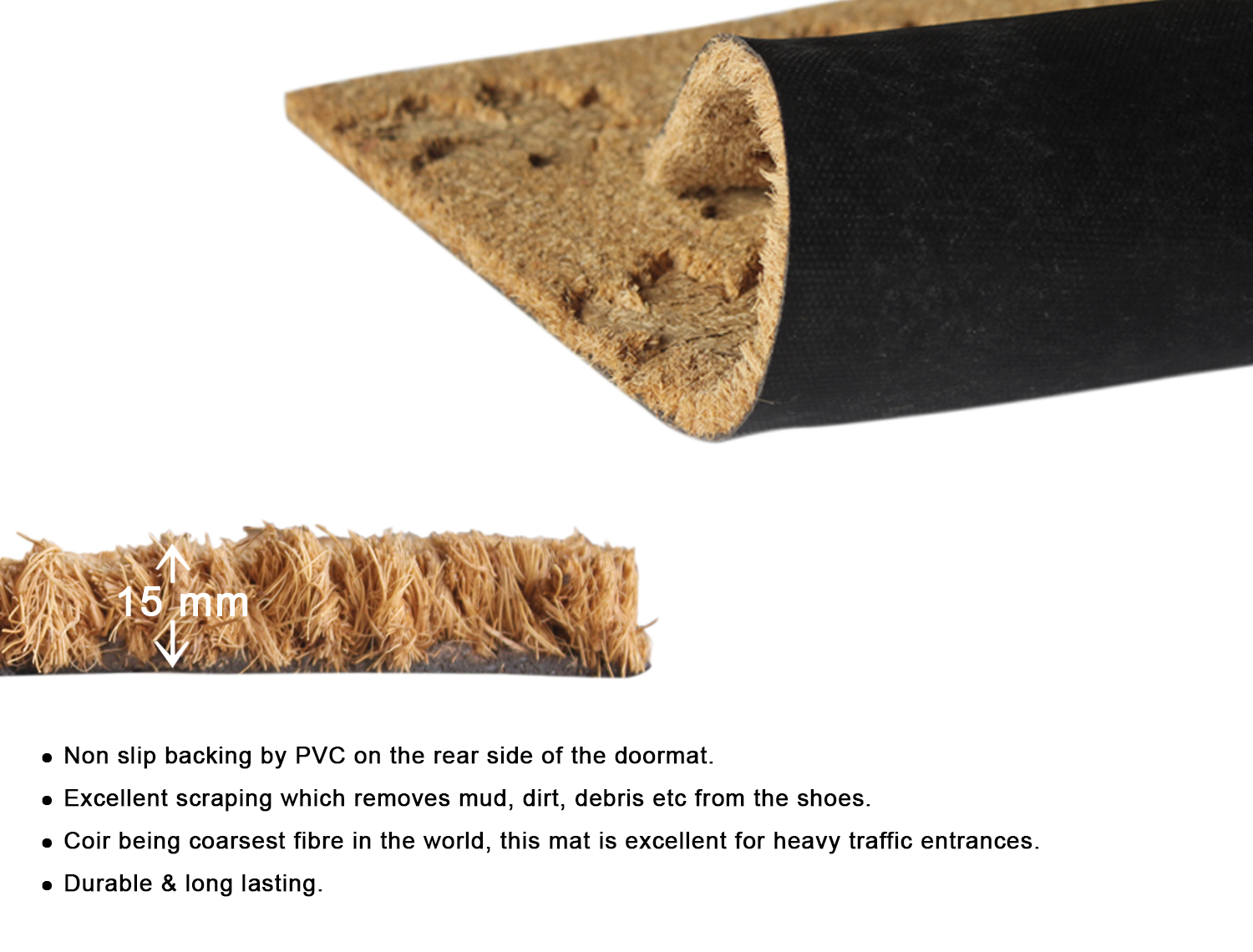 RugSmith Anti-Slip PVC Coir Machine Doormat Tufted Leaf, Natural, 18"x30"