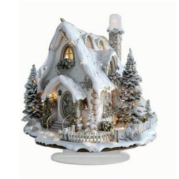 DefiDgd Christmas White Acrylic Snow Houses Table Decoration,2D Flat Village Mini Winter Accessories Ornament for Xmas Desktop Home Table Room Holiday Decor