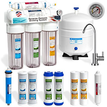 Undersink Reverse Osmosis - Express Water 5 Stage Under Sink Reverse Osmosis Filtration System 50 GPD RO Membrane Filter Modern Faucet Clear Housing Pressure Gauge Ultra Safe Residential Water Purification Extra Set of 4 Filters