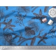 thumbnail image 2 of Soimoi Blue Cotton Voile Fabric Holly Leaves & American Robin Bird Print Sewing Fabric BTY 56 Inch Wide, 2 of 3
